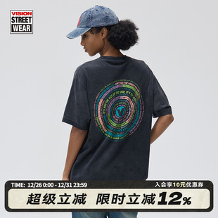 T恤男女 街头做旧水洗宽松圆领运动短袖 VISION官方 复刻历史美式
