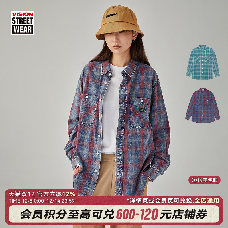 VISION格纹长袖衬衫