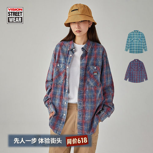 VISION格纹长袖衬衫