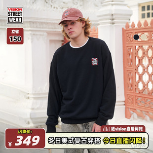 印花做旧宽松圆领套头卫衣男女25春2色 VSW VISION官方 复刻历史