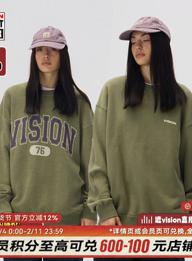 VISION官方 美式复古双面穿印花宽松圆领套头卫衣男女秋新款2色