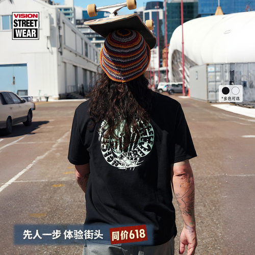 VISION官方 复刻系列夜光印花图案圆领短袖T恤男女同款2色