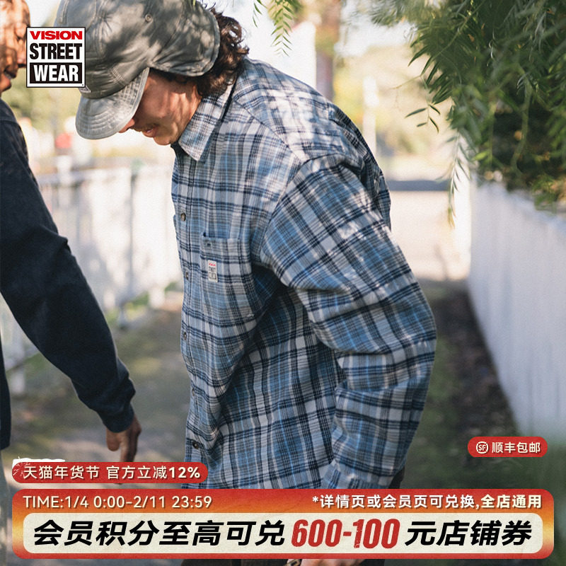 VISION官方 美式复古定织格纹松针宽松长袖衬衫薄外套男女新款2色,运动服/休闲服装,运动茄克/外套,淘宝优惠券,粉丝福利购,淘宝优惠卷