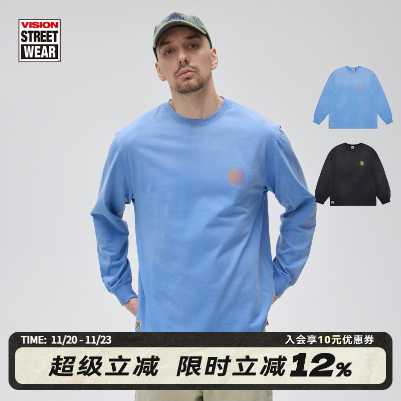 VISION水洗做旧长T运动T恤