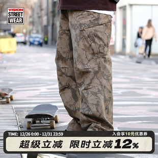 休闲长裤 VISION官方 裤 复古水洗做旧宽松重磅树纹迷彩工装 美式