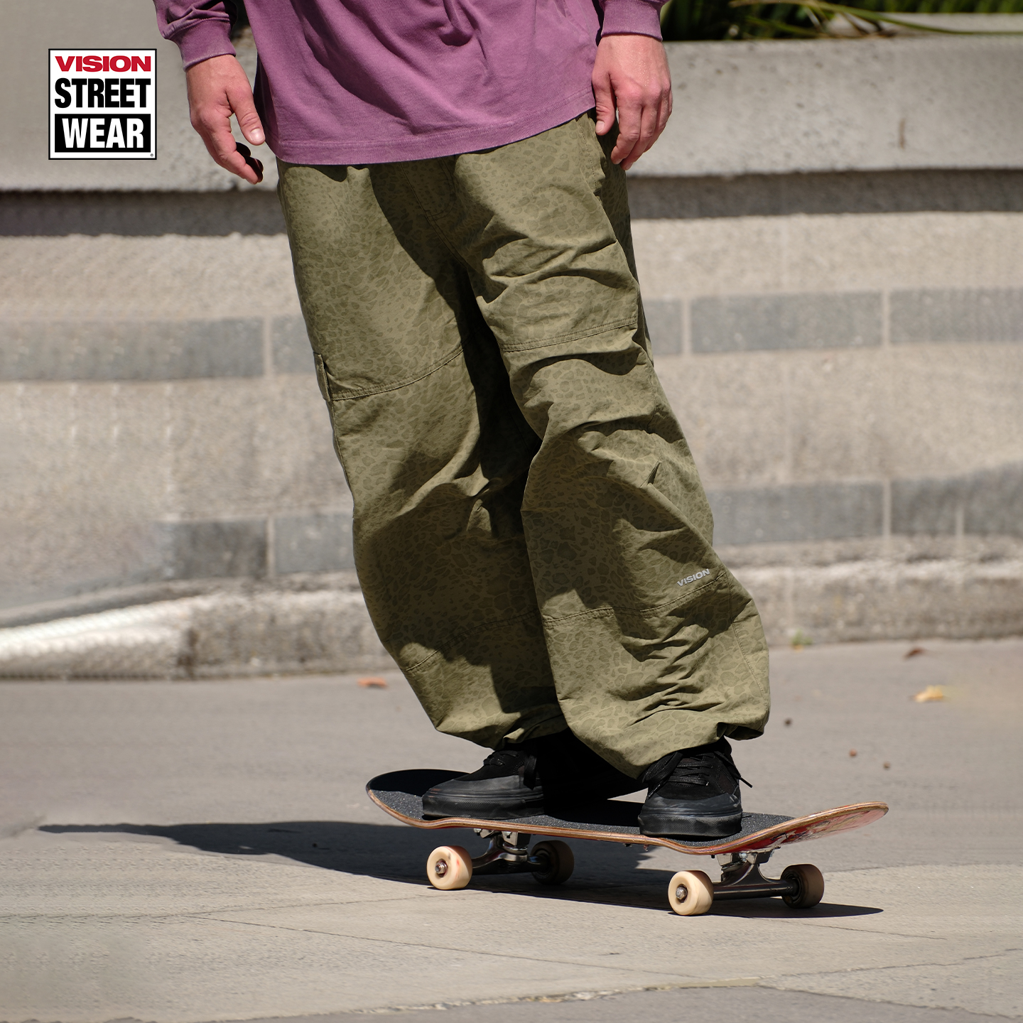 VISION官方 美式复古BAGGY满印沙砾图案水洗宽松阔腿工装裤
