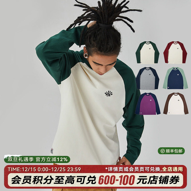 VISION官方  街头风插肩袖长袖T恤男女同款春秋季运动休闲长袖