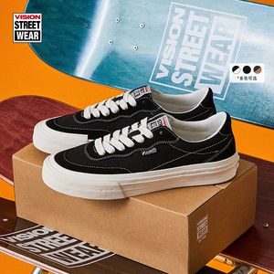 VISION官方  FLAT TOP经典黑低帮翻毛皮帆布鞋街头运动滑板鞋男女