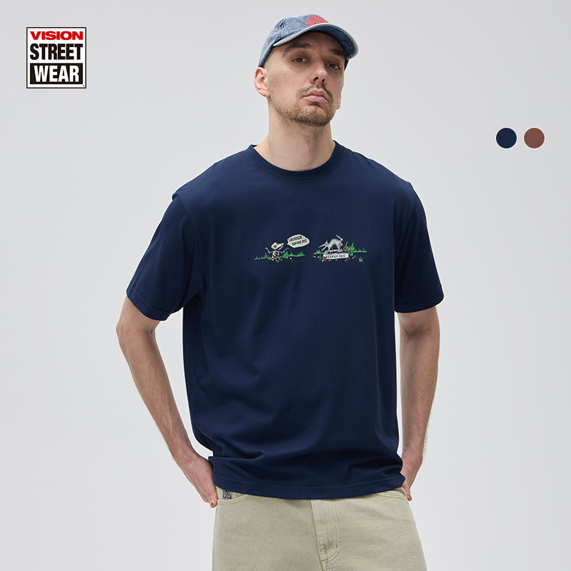 VISION官方 Psycho dog美式复古趣味插画圆领套头短袖T恤男女2色