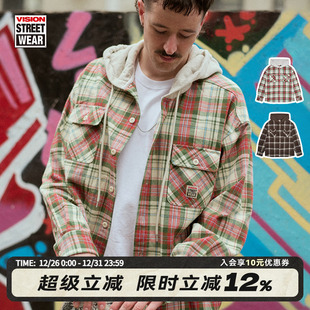外套男女25新款 VISION官方 型鸽纹拼色连帽衬衫 街头宽松版 美式