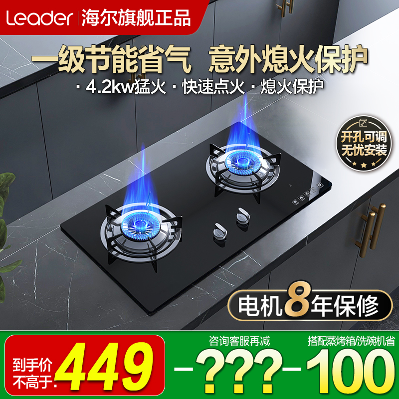 海尔智家leader天然气燃气灶煤气灶家用双灶嵌入式灶台灶具303B