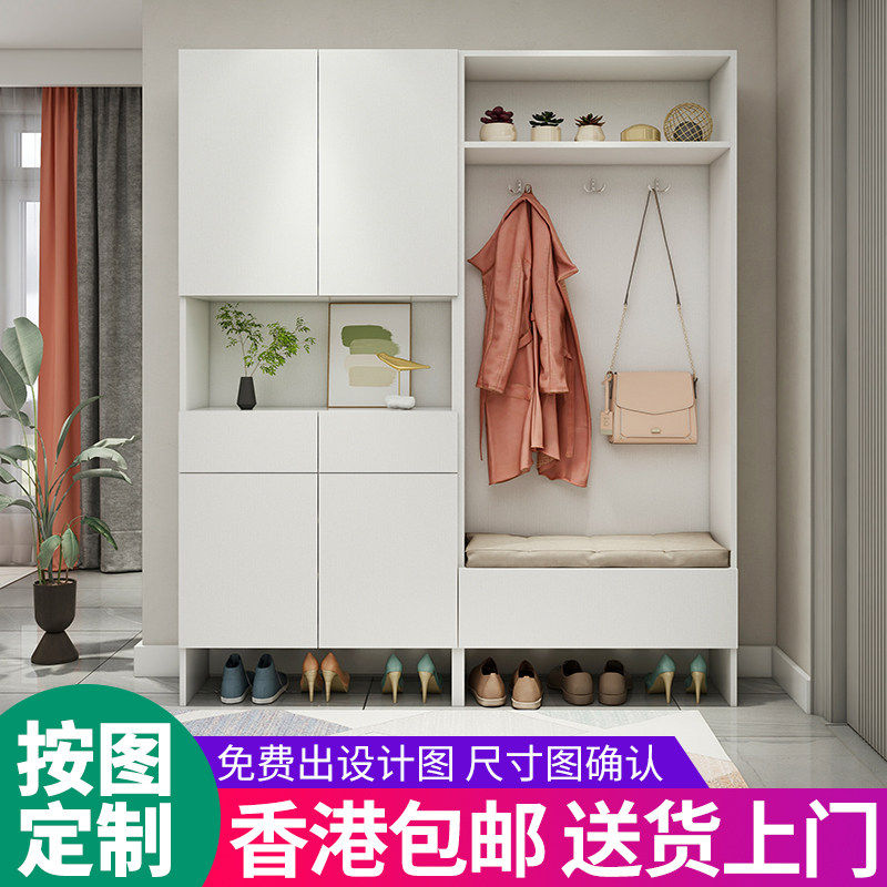 工厂直销【香港】定制入户鞋柜衣架一体家用门口储物门厅柜玄关柜
