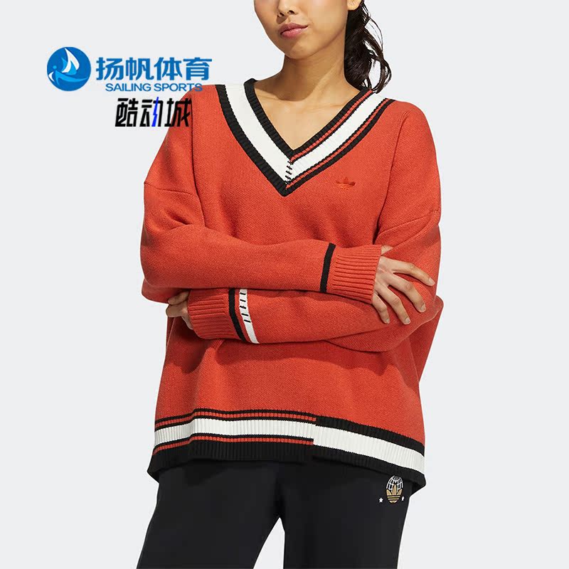 阿迪达斯女复古运动V领套头衫