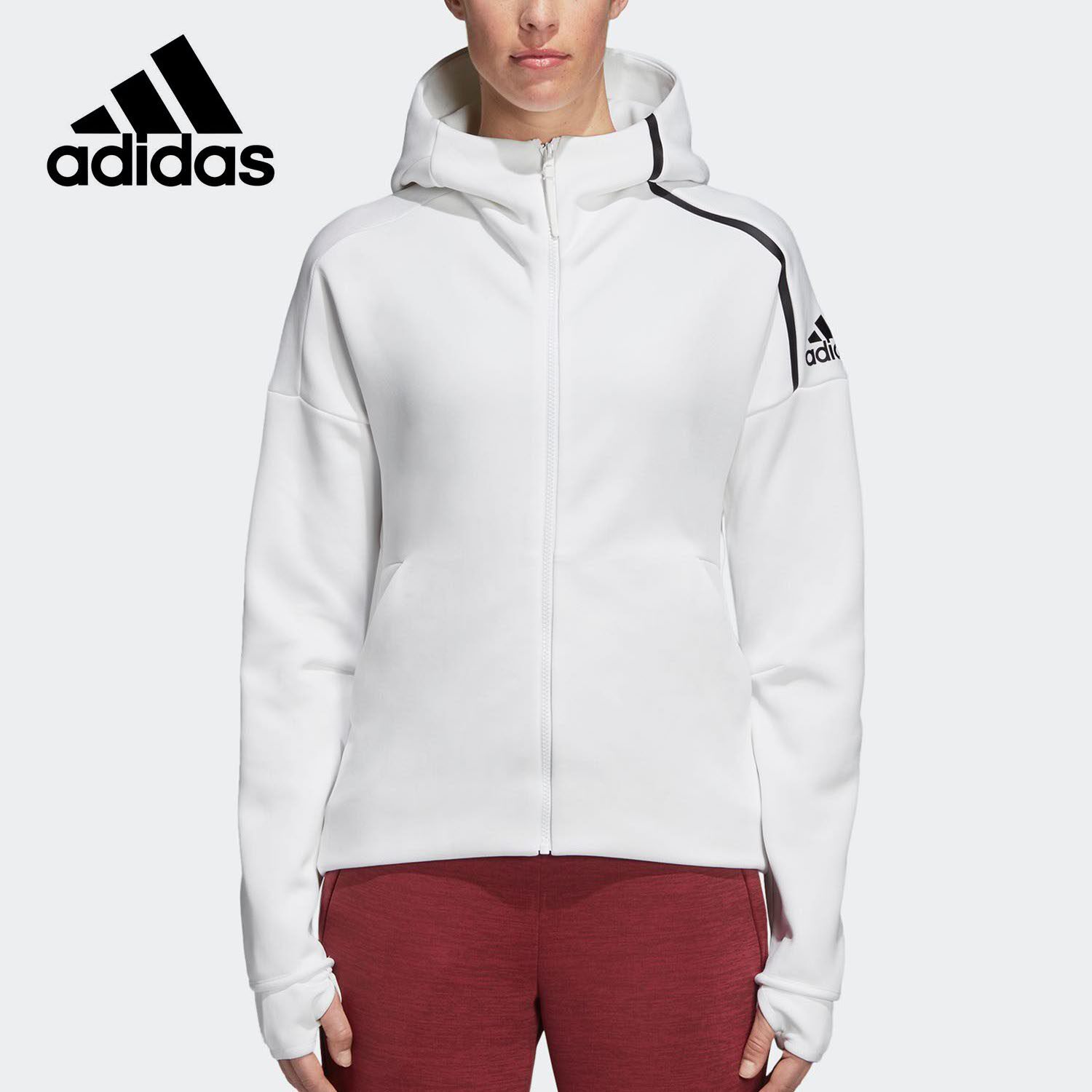 Adidas/阿迪达斯正品女装秋季ZNE连帽白色上衣运动外套DN8508