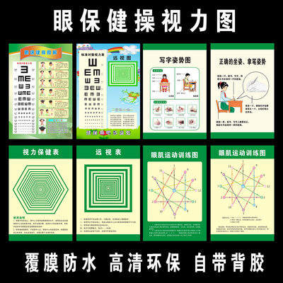 包邮中小学生眼睛保健操宣传海报保护视力表远远视表墙贴挂图kt板