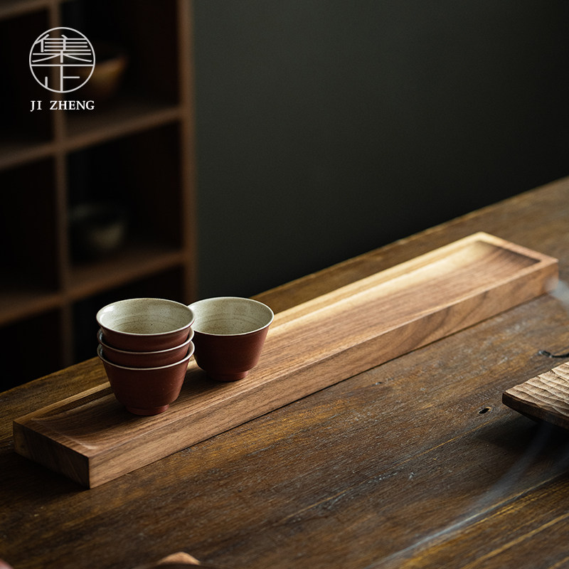集正 胡桃木杯架 功夫茶具茶杯收纳层架沥水置物杯托 托茶台木质