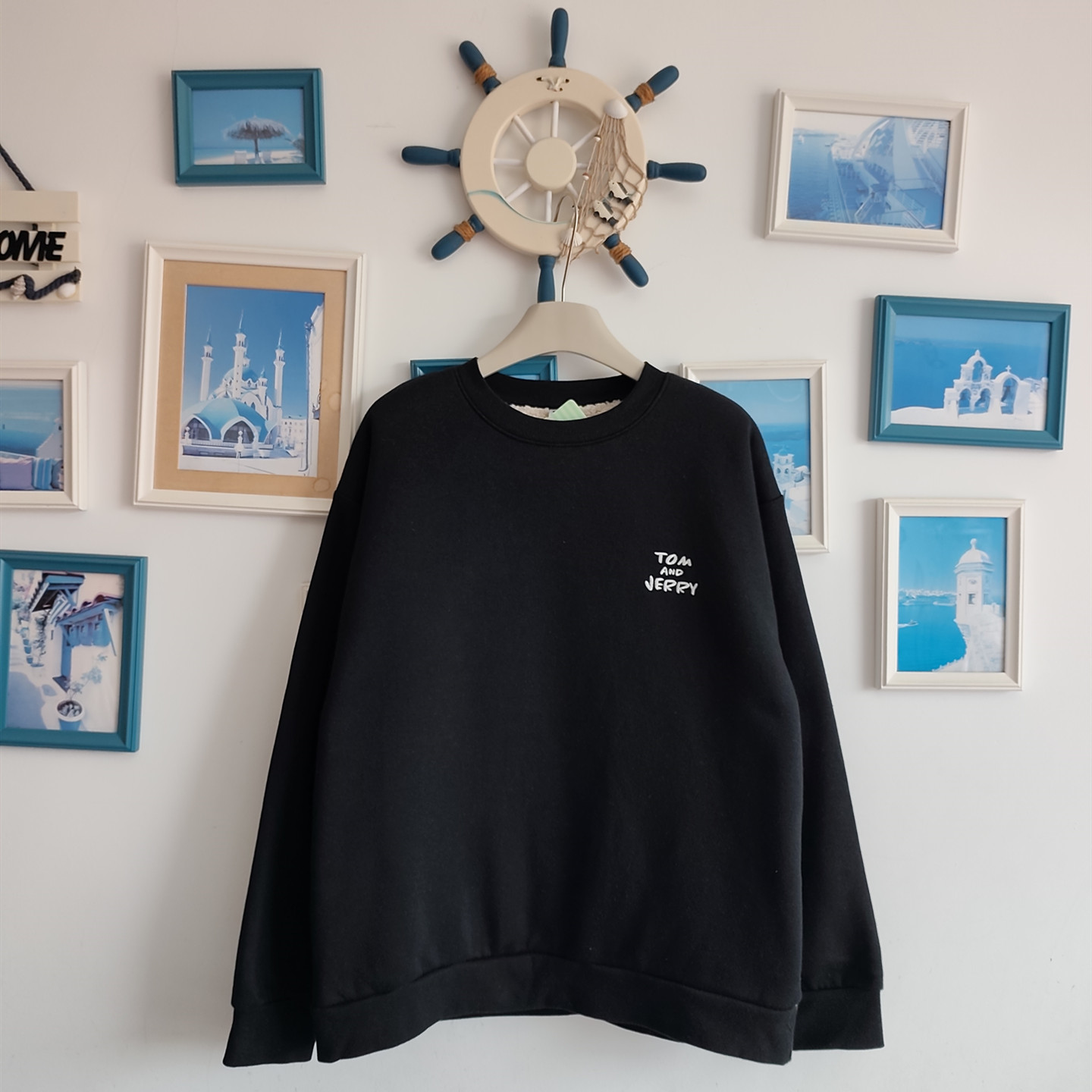 卡通猫和老鼠加绒休闲风刺绣卫衣