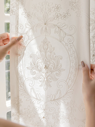 法式复古小清新 精致浪漫刺绣钉珠工艺半遮