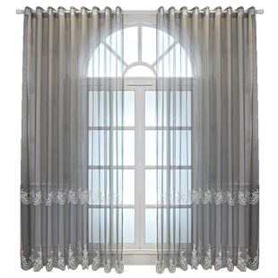 现代简约大气高档绣花窗纱客厅防晒纱帘阳台卧室透光遮阳灰色轻奢