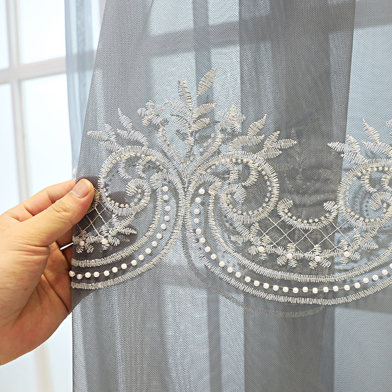 仙气网红简约珍珠窗纱高档刺绣
