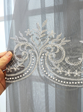 现代简约大气高档绣花窗纱客厅防晒纱帘阳台卧室透光遮阳灰色轻奢