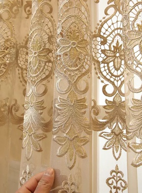 欧式高档水溶绣花窗纱客厅卧室遮光防晒纱帘别墅大气镂空刺绣定制