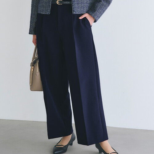 P11088日单新款客供料隐形拉链后松紧高腰显瘦女通勤气质直筒裤