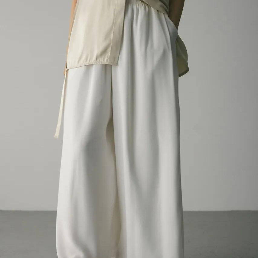 B07082日单新款松本客供料松紧高腰宽松显瘦长裤女纯色气质阔腿裤