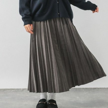 C09040日单秋新款后松紧高腰显瘦A字裙女通勤气质百褶长款半身裙