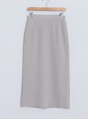 D03037日单贵牌新款客供料后松紧高腰女纯色气质中长款开叉半身裙