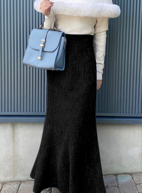 D08036日单新款GL隐形拉链松紧高腰显瘦鱼尾裙女气质长款半身裙