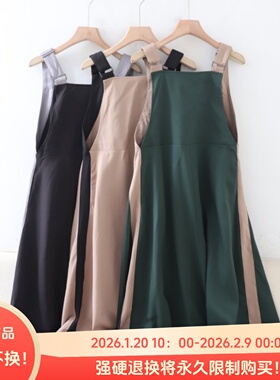 B050106日单新款客供料方领套头宽松显瘦A字裙女气质可调节背带裙