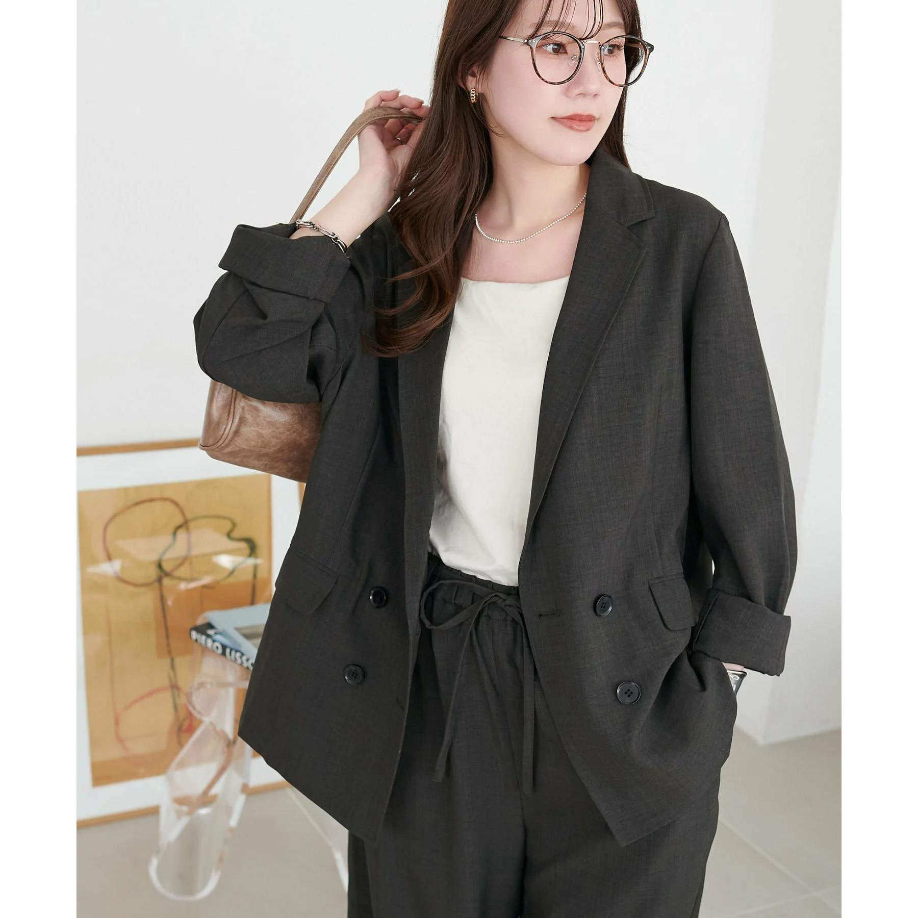 D22050日单春季新款贵牌客供料双排扣宽松显瘦女休闲通勤西装外套