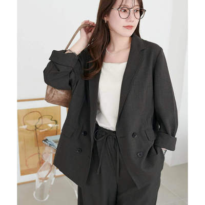 D22050日单春季新款贵牌客供料双排扣宽松显瘦女休闲通勤西装外套