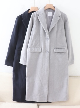 D02018日单秋新款贵牌客供料西装领两粒扣显瘦女气质长款呢子外套