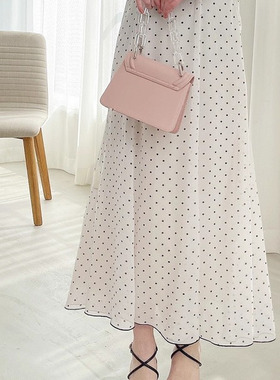 C06045日单客供料GL甜美侧拉链松紧高腰显瘦女气质圆点长款半身裙