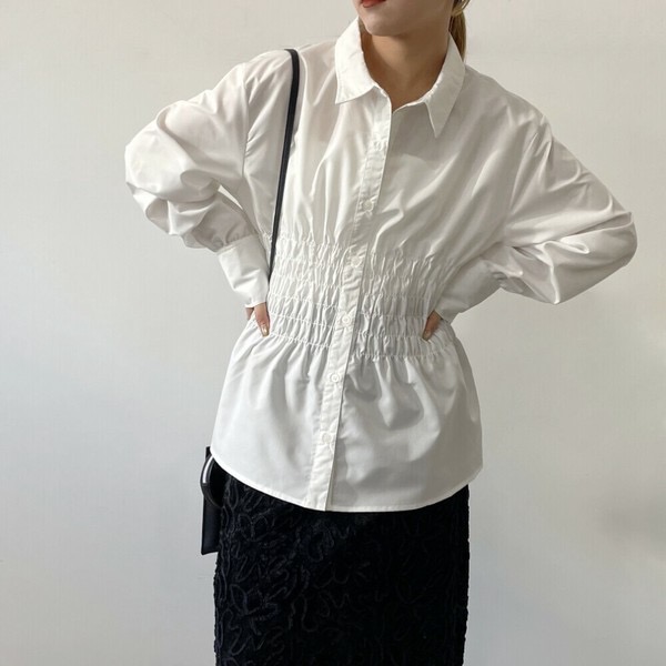 C010103日单新款客供单排扣弹力松紧微宽松女小清新气质长袖衬衫