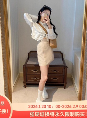 D03063日单甜美GL后拉链松紧高腰显瘦A字短裙女气质纯色半身裙