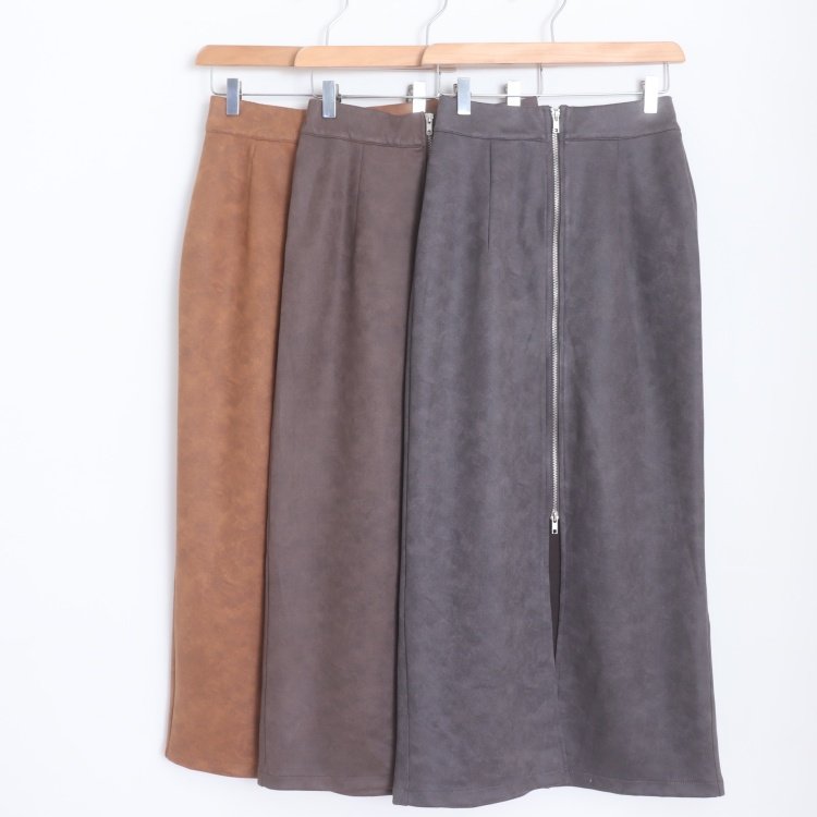 D16087日单7700日元新款双头拉链后松紧高腰女气质麂皮绒半身裙