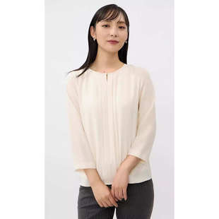 D05011日单客供料挂扣扣圆领套头微宽松显瘦女通勤气质七分袖衬衫