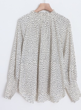 D130113日单新款通勤客供弹力松紧领套头宽松女气质圆点长袖衬衫