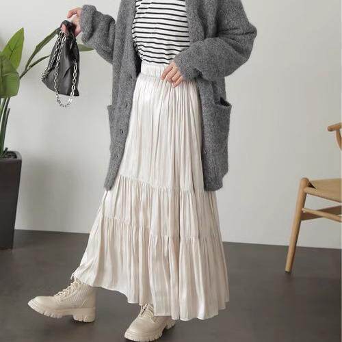 P040119日单贵牌客供料新款松紧高腰A字好搭配女气质长款半身裙