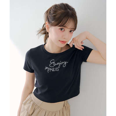 E04025日单chico夏季新款客供圆领套头字母刺绣女甜美短款棉质T恤