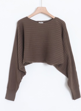 D04006日单秋冬款圆领套头宽松保暖有弹性女通勤简洁纯色短款毛衣