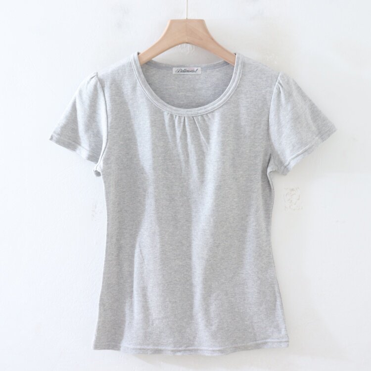 P05043日单夏新款圆领套头有弹性显瘦好搭配女纯棉简洁短袖T恤