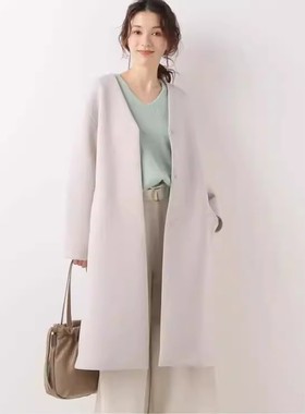 D02011日单秋款客供料单排按扣V领宽松显瘦女气质通勤中长款外套