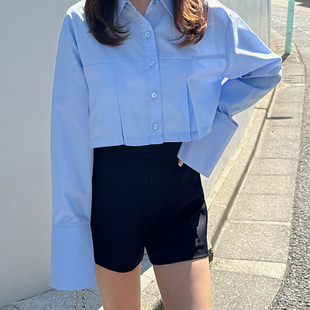 B07093日单新款 客供料GL单排扣微宽松好搭配女纯色短款 长袖 衬衫