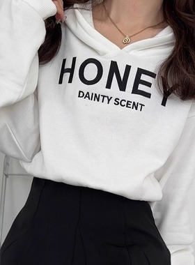 D02094日单秋新款GL连帽套头宽松显瘦女甜美休闲字母刺绣短款卫衣