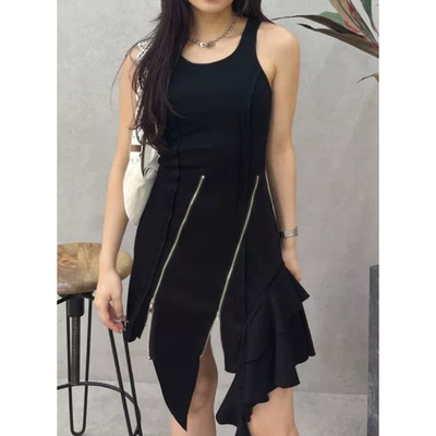 A010115日单夏款贵牌9900日元套头设计款女个性不规则无袖连衣裙
