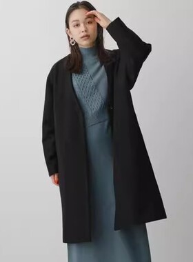 D03097日单秋冬新款客供按扣V领宽松显瘦女气质通勤中长呢子外套